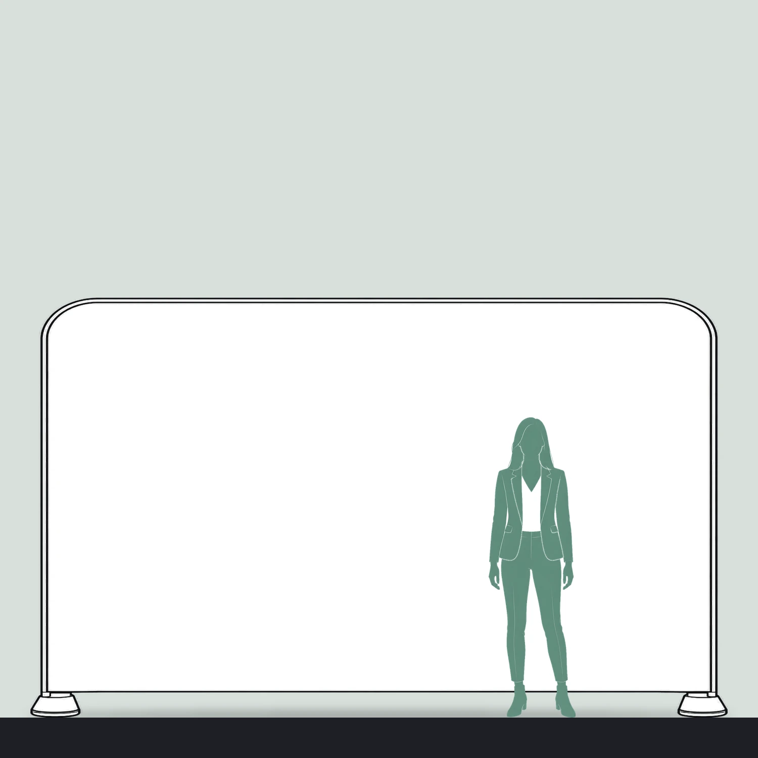 3.95m Formulate Straight Fabric Display Wall size compared with a person
