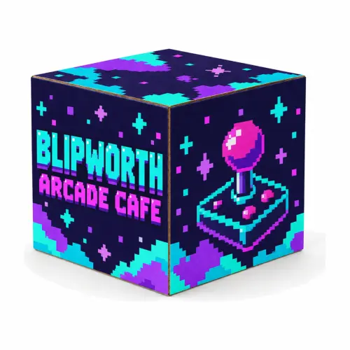 300mm Cardboard Display Cube, shown with example artwork