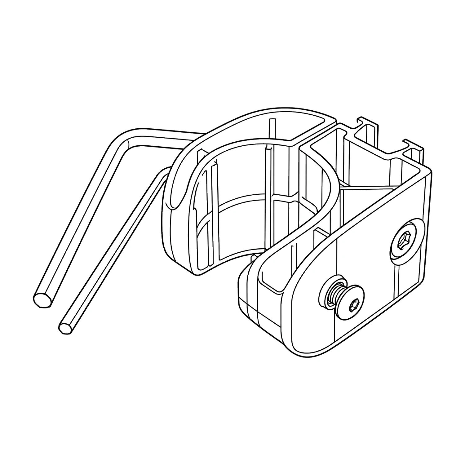 Line drawing of the spotlight tube clamp and hex keys