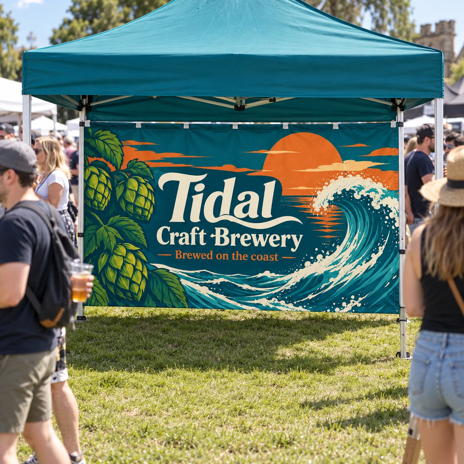 3m Printed Full Wall for Zoom Steel Gazebos in use at an event