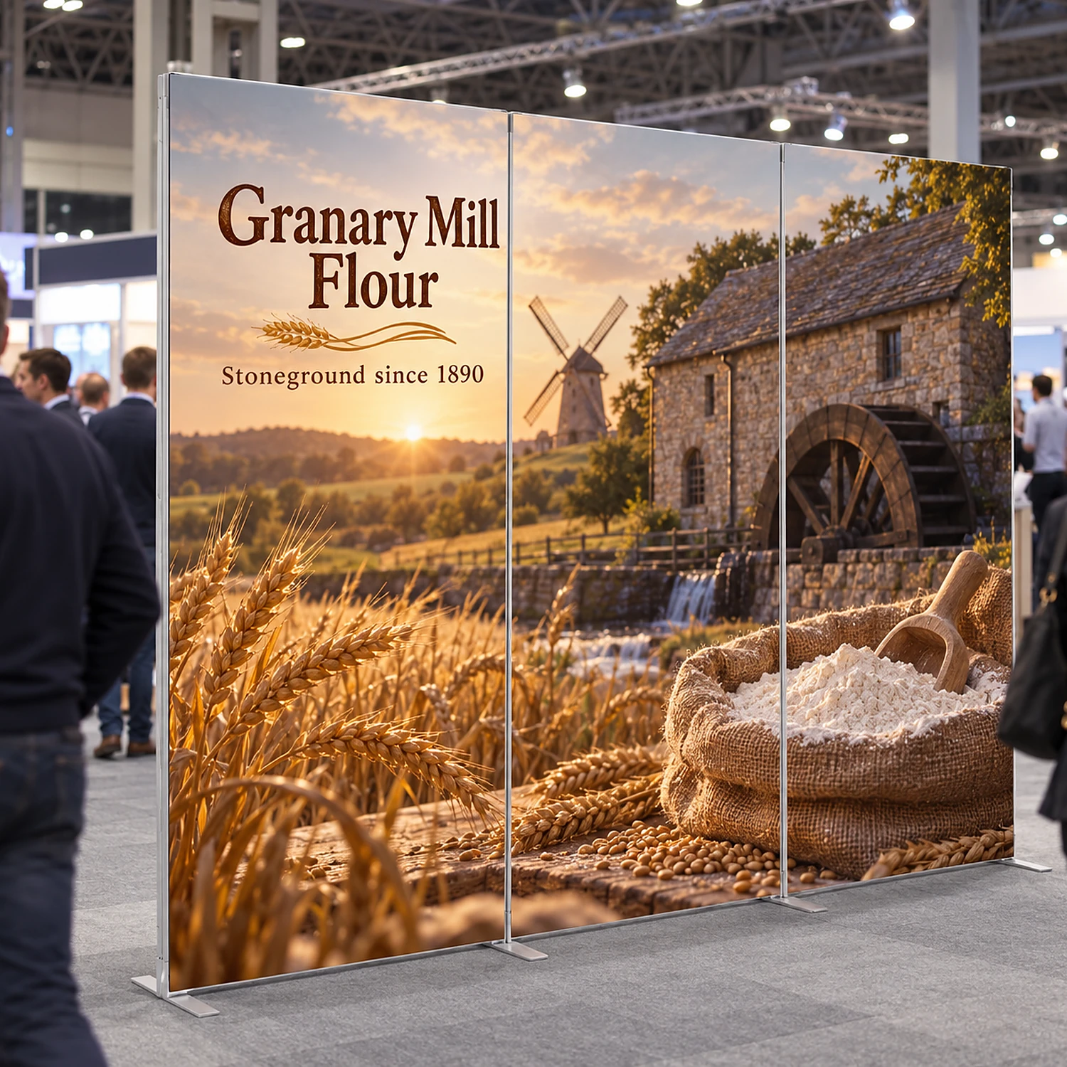 3m x 2.4m Fastframe Backwall Kit in use at a business expo