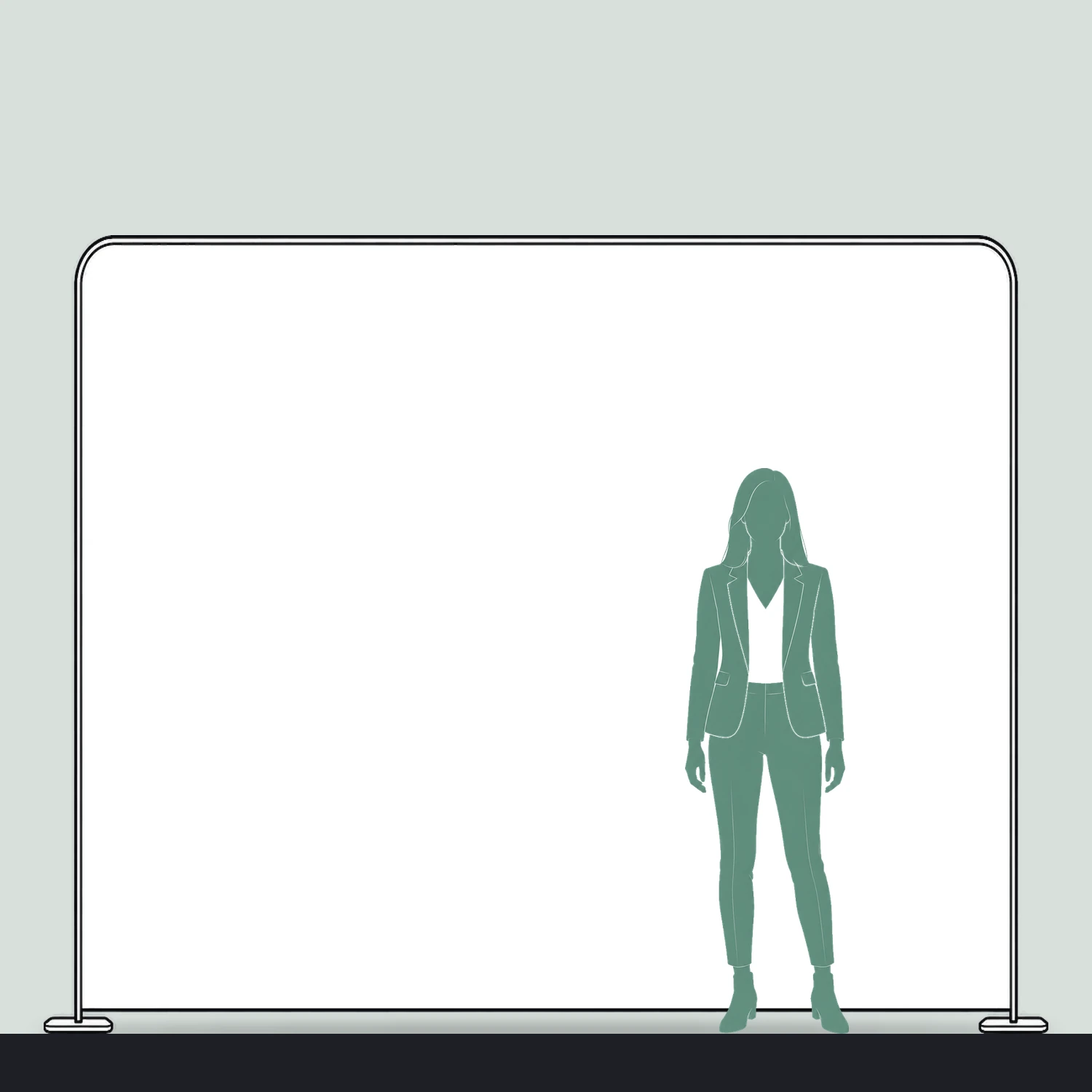 3m x 2.4m Modulate Modular Fabric Wall with Rounded Corners size compared with a person