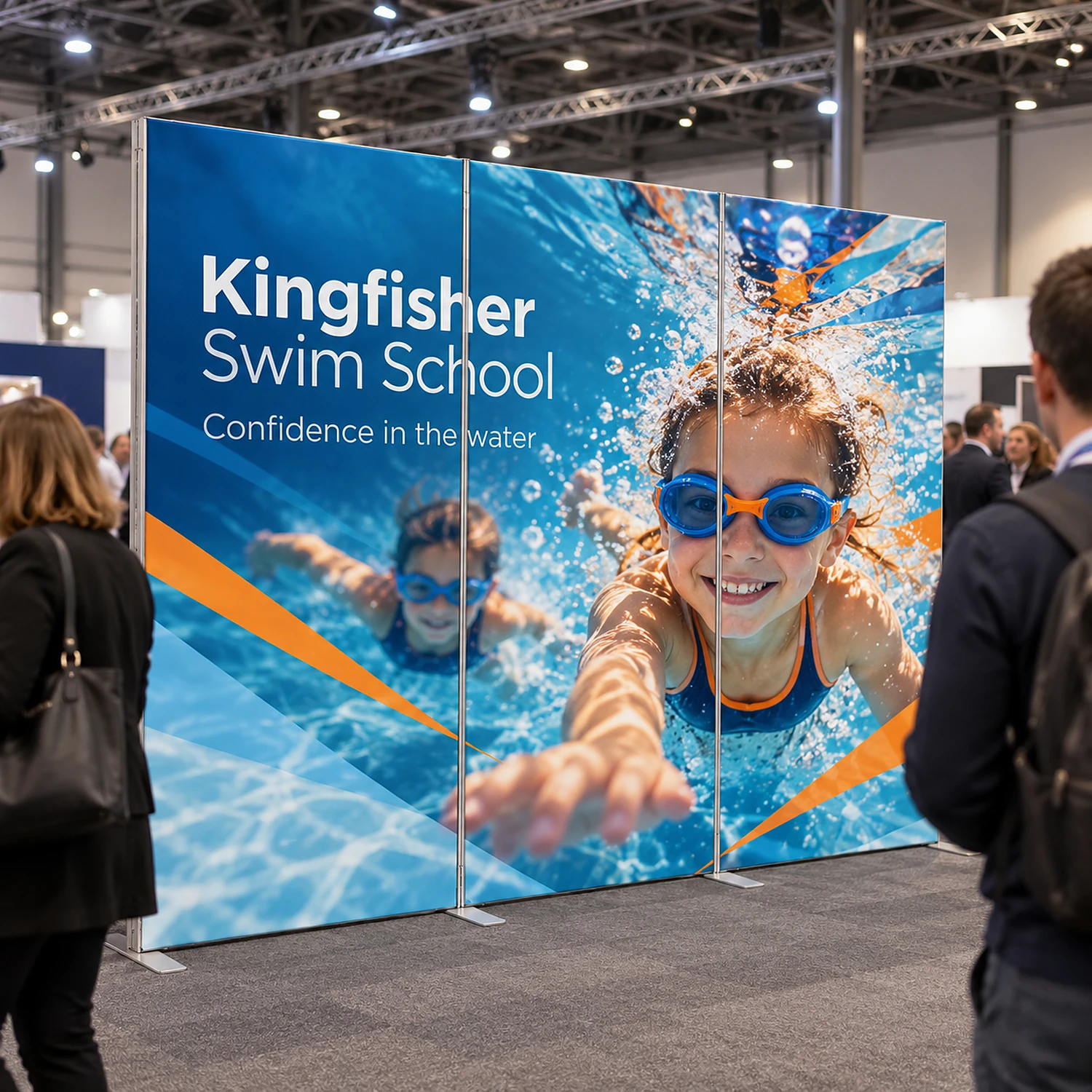 3m x 2m Fastframe Backwall Kit in use at a business expo