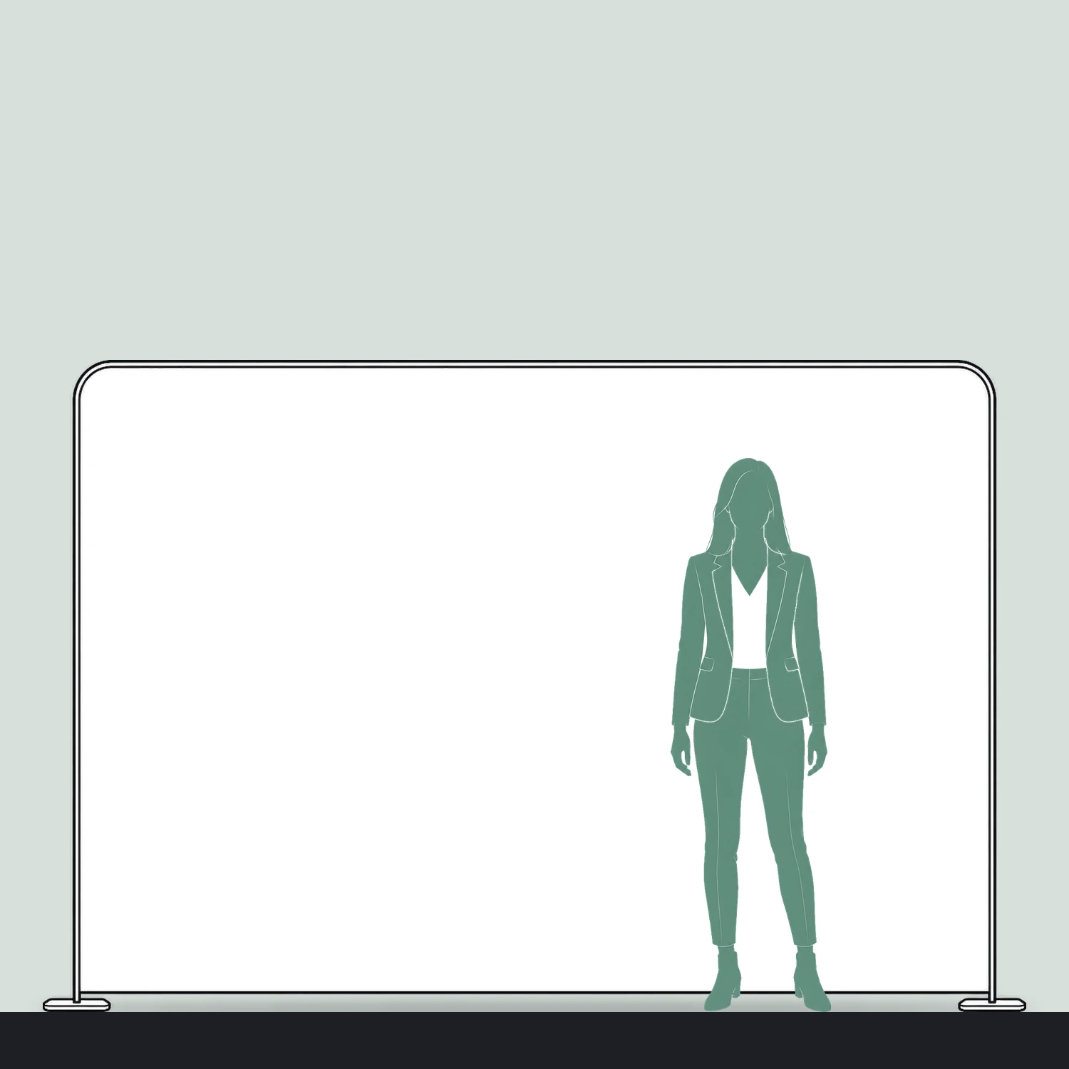 3m x 2m Modulate Modular Fabric Wall with Rounded Corners size compared with a person