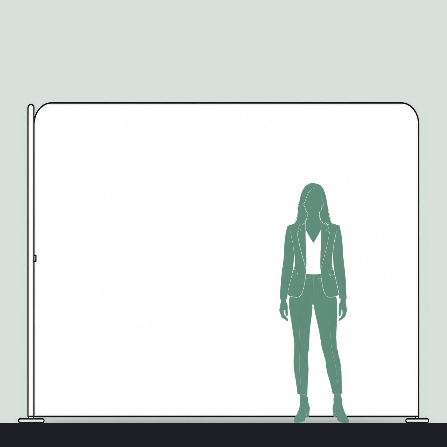 3m x 2m Stretch Fabric Wall Set - Back Wall and One Side Wall size compared with a person