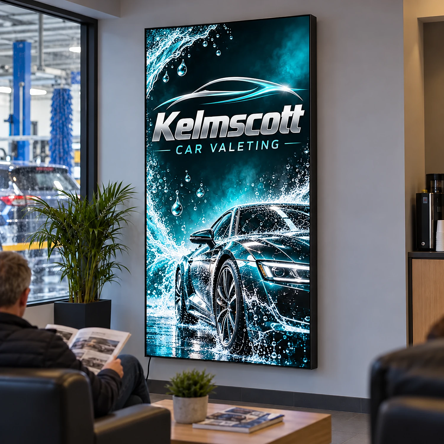 3m x 2m Wall Mounted LED Lightbox, shown with example artwork