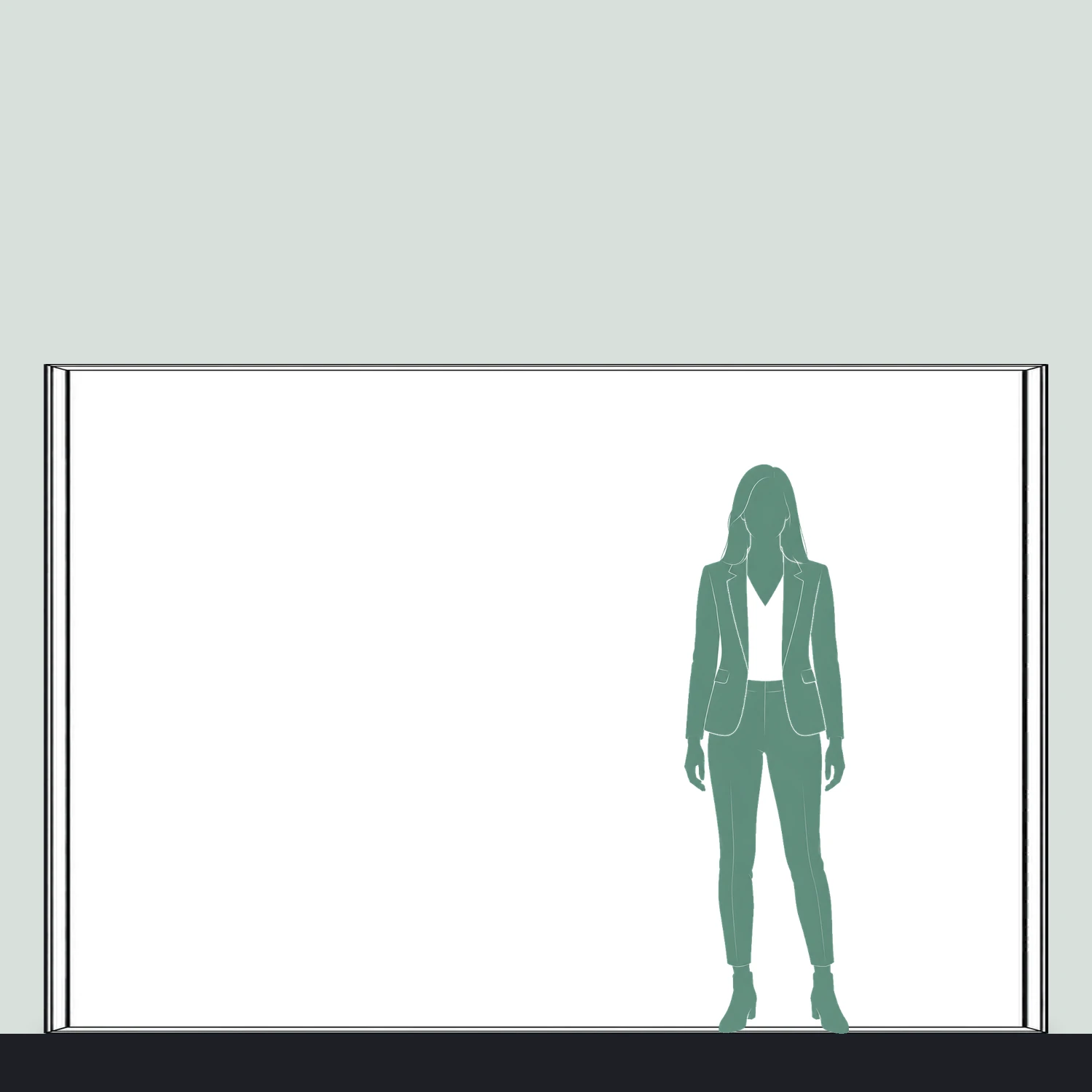 3m x 2m Wall Mounted SEG Fabric Frame size compared with a person