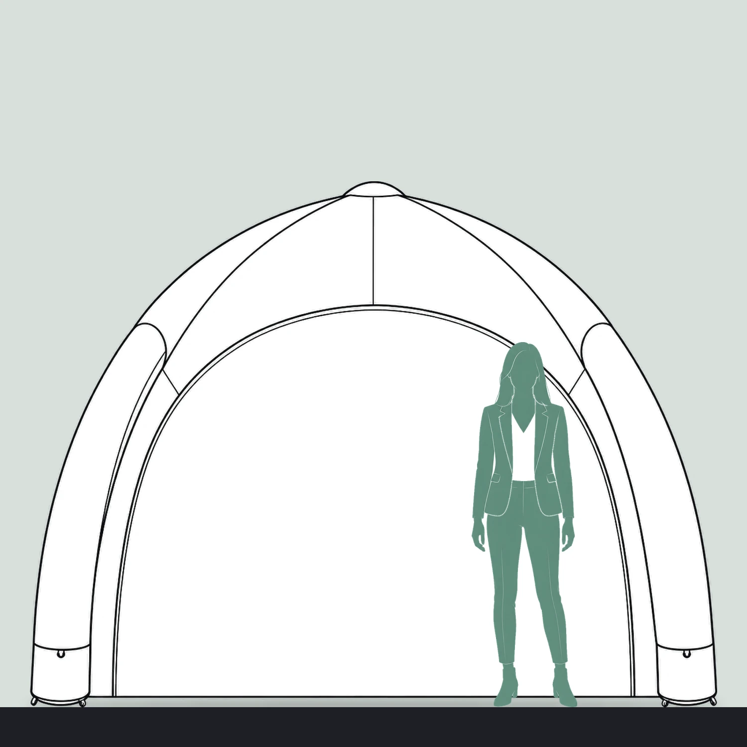 3m x 3m Bora Inflatable Event Tent size compared with a person
