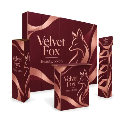 3m x 3m Cardboard Exhibition Stand Kit - 2.67m Wall, Counter, Triangle Totem & Literature Dispenser with example design