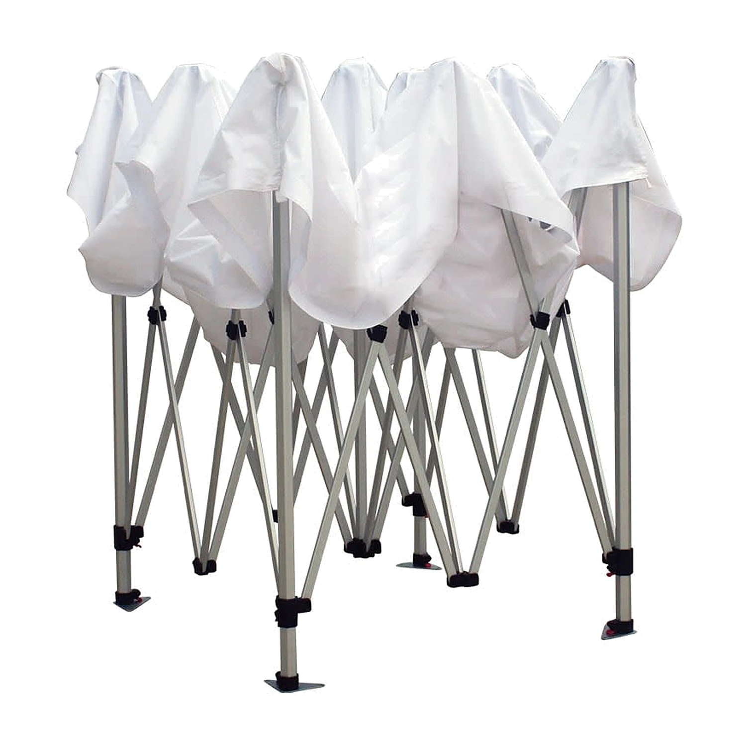Aluminium gazebo frame part-folded with the canopy