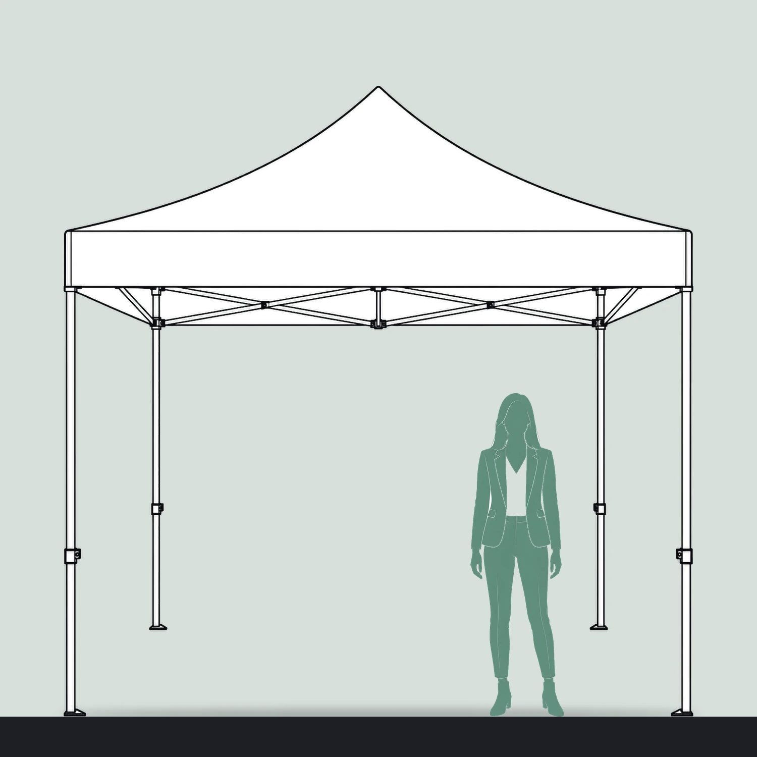 3m x 3m Zoom Steel Printed Gazebo size compared with a person
