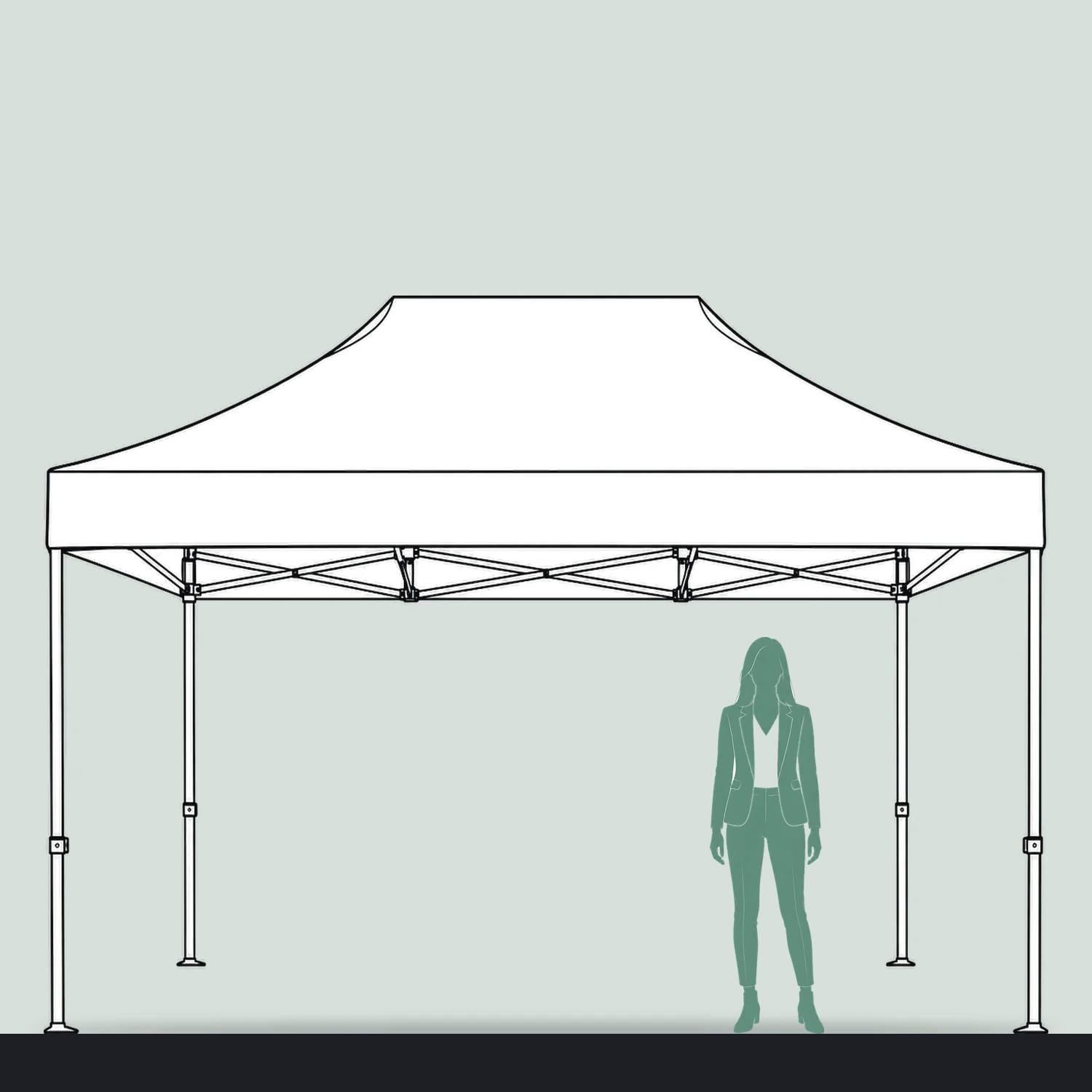 3m x 4.5m Zoom Printed Gazebo size compared with a person