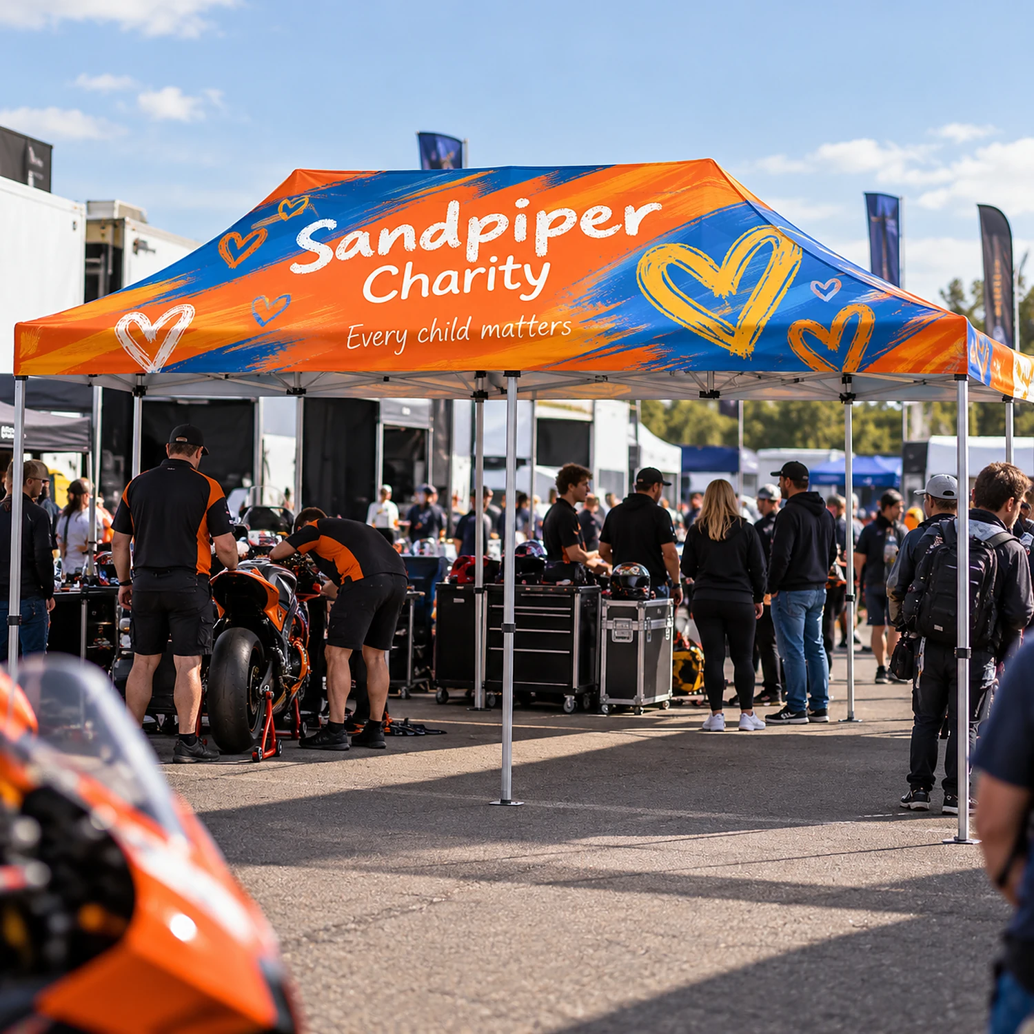 3m x 6m printed gazebo in use in a race paddock