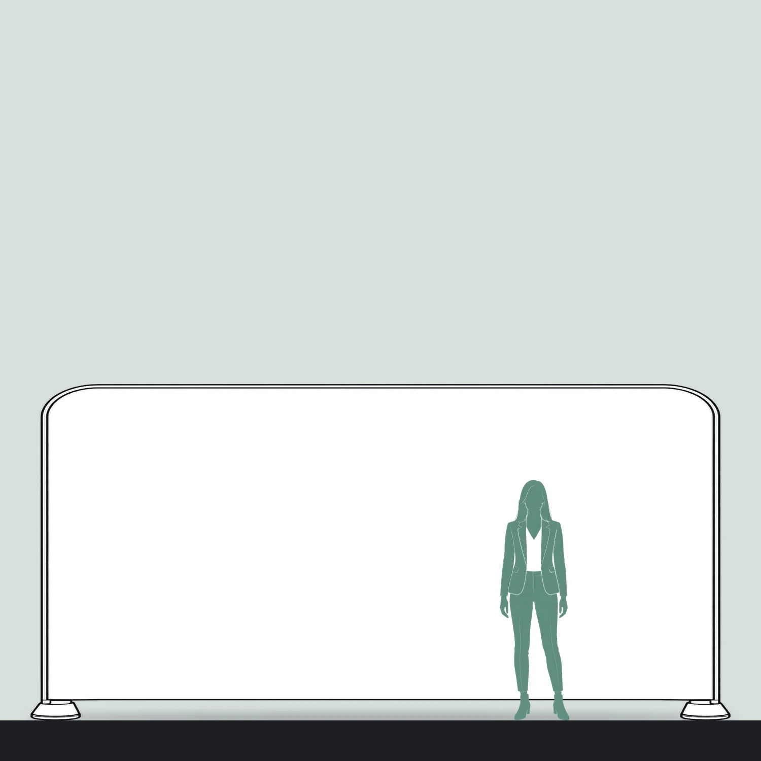 4.95m Formulate Straight Fabric Display Wall size compared with a person