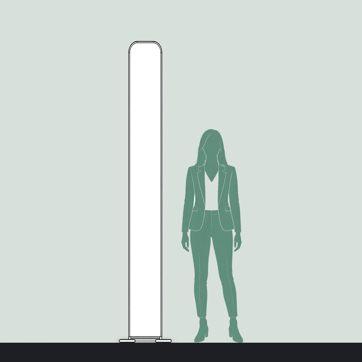 400mm x 2.4m Modulate Modular Fabric Wall with Rounded Corners size compared with a person