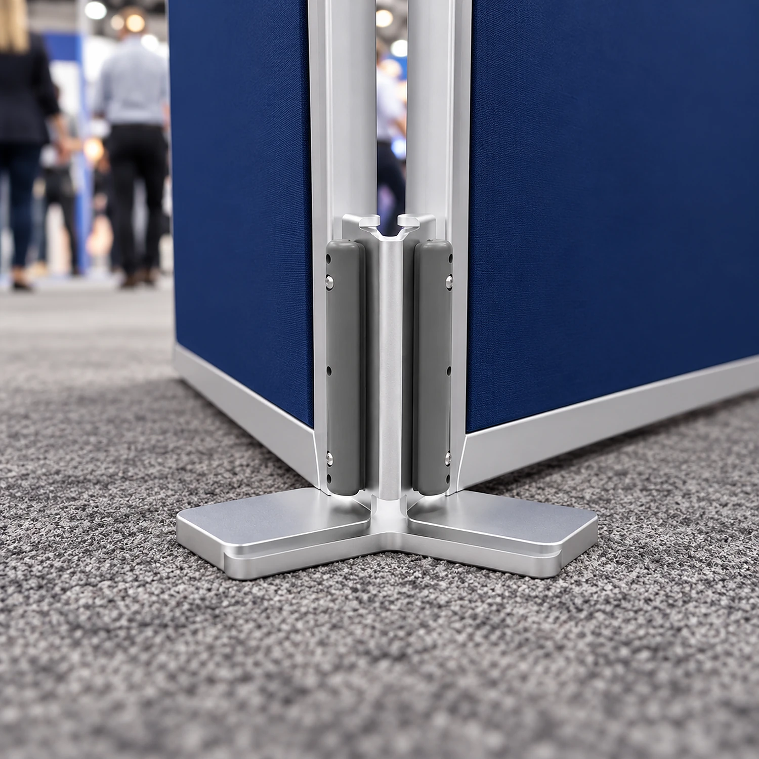 Bottom 45 degree connector holding two fabric frames on a show floor