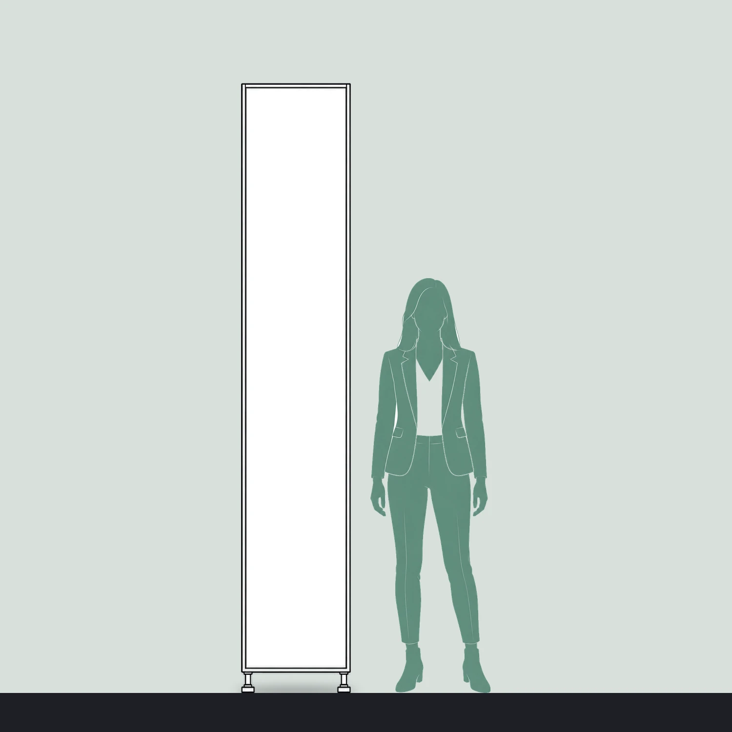 450mm x 2.5m Vector SEG Fabric Wall Module size compared with a person