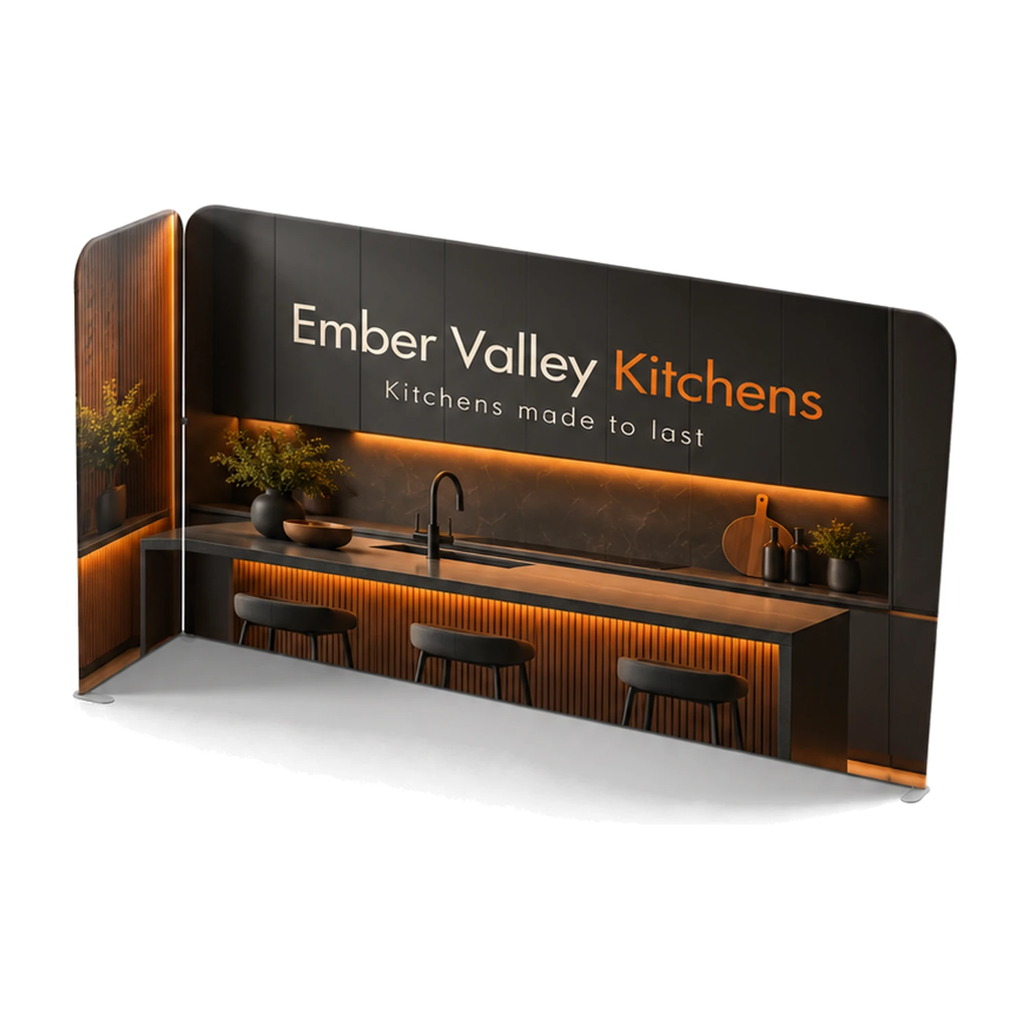 4m x 1m Stretch Fabric Wall Set - Back Wall and One Side Wall with example artwork
