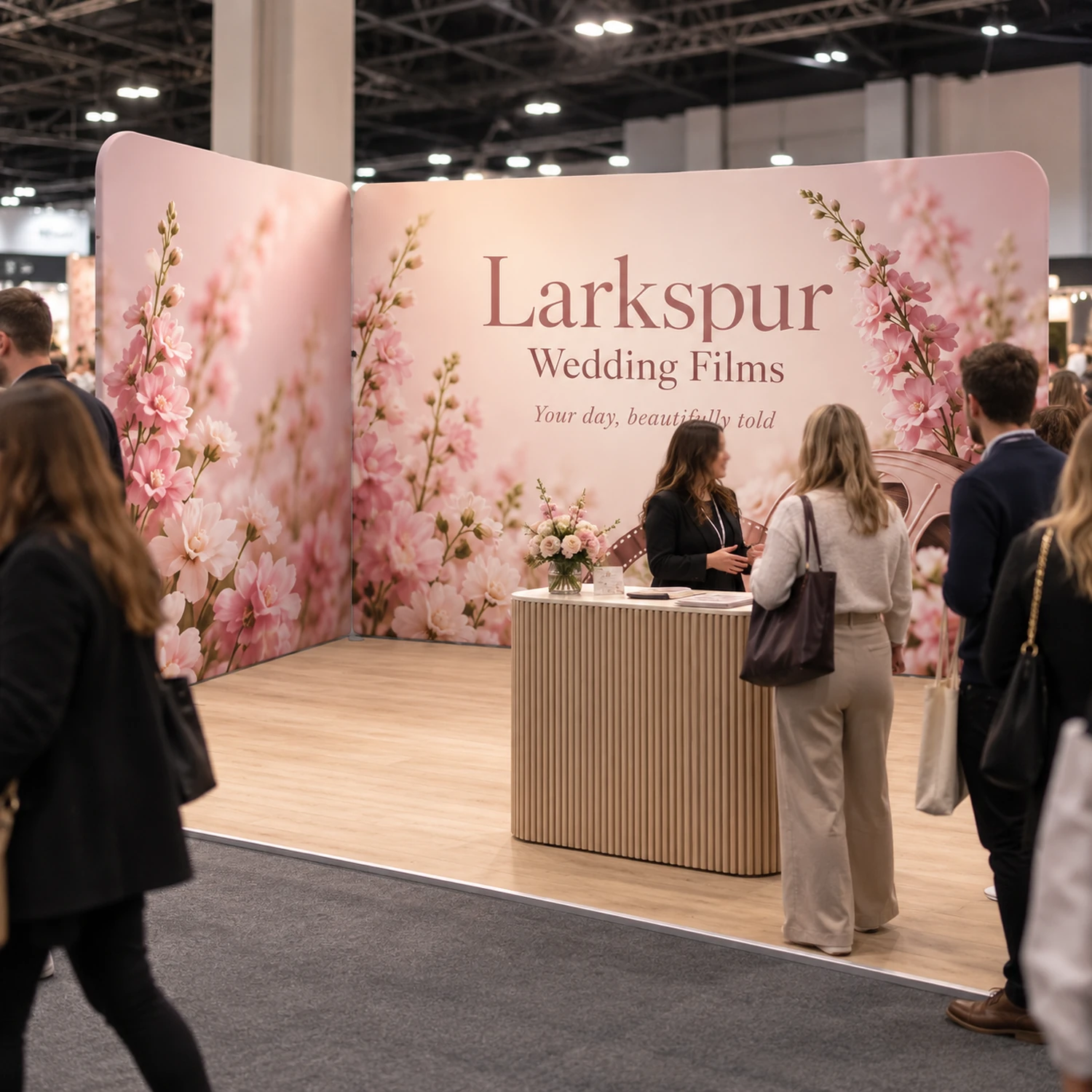 4m x 2m Stretch Fabric Wall Set - Back Wall and One Side Wall in use at an event