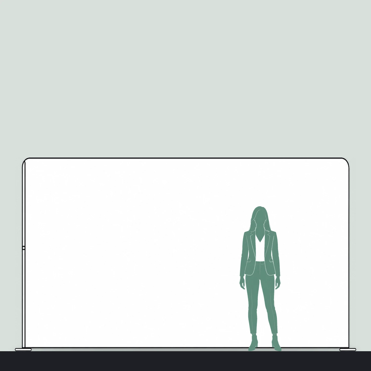 4m x 3m Stretch Fabric Wall Set - Back Wall and One Side Wall size compared with a person