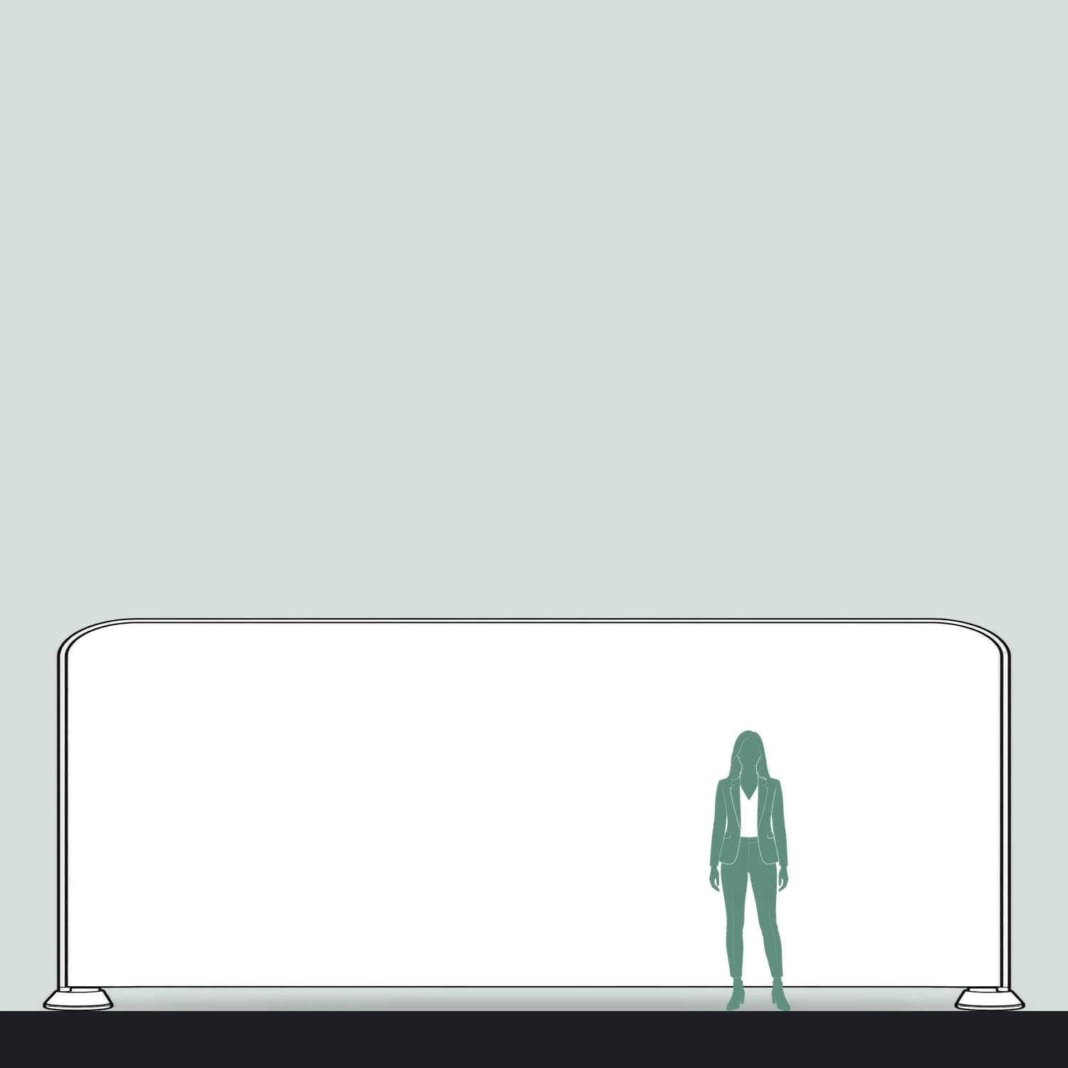 5.95m Formulate Straight Fabric Display Wall size compared with a person