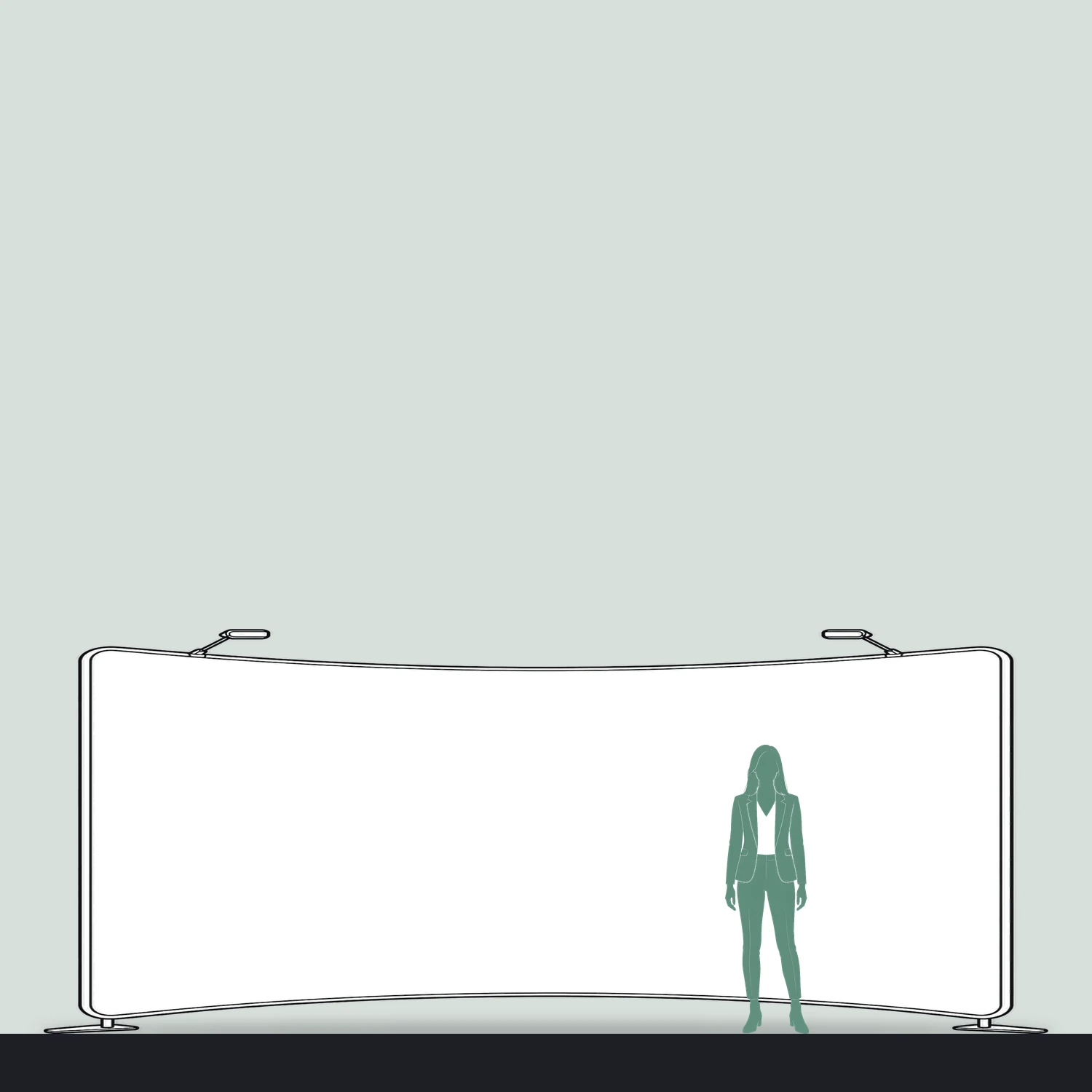 5.9m Formulate Curved Fabric Display Wall size compared with a person