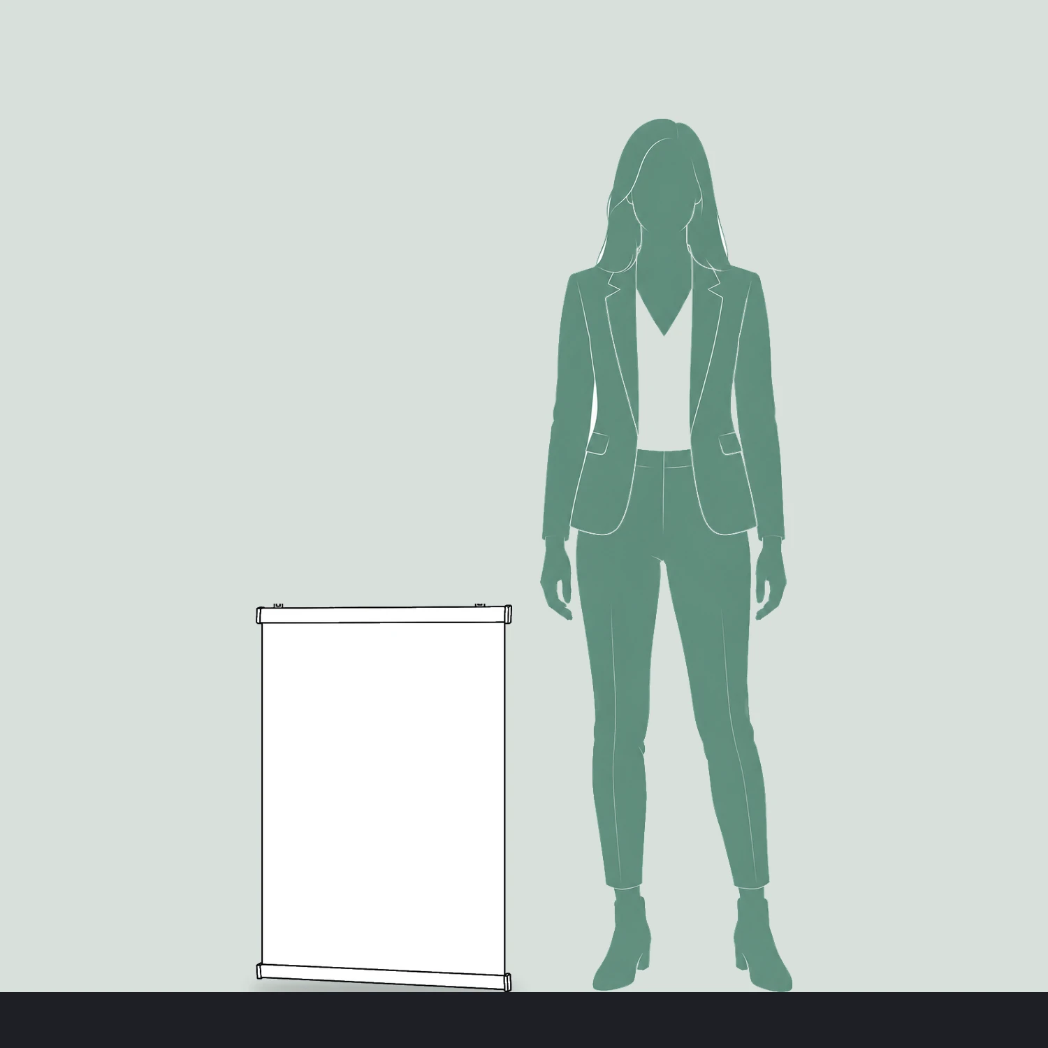 500mm poster hanging rail set size compared with a person