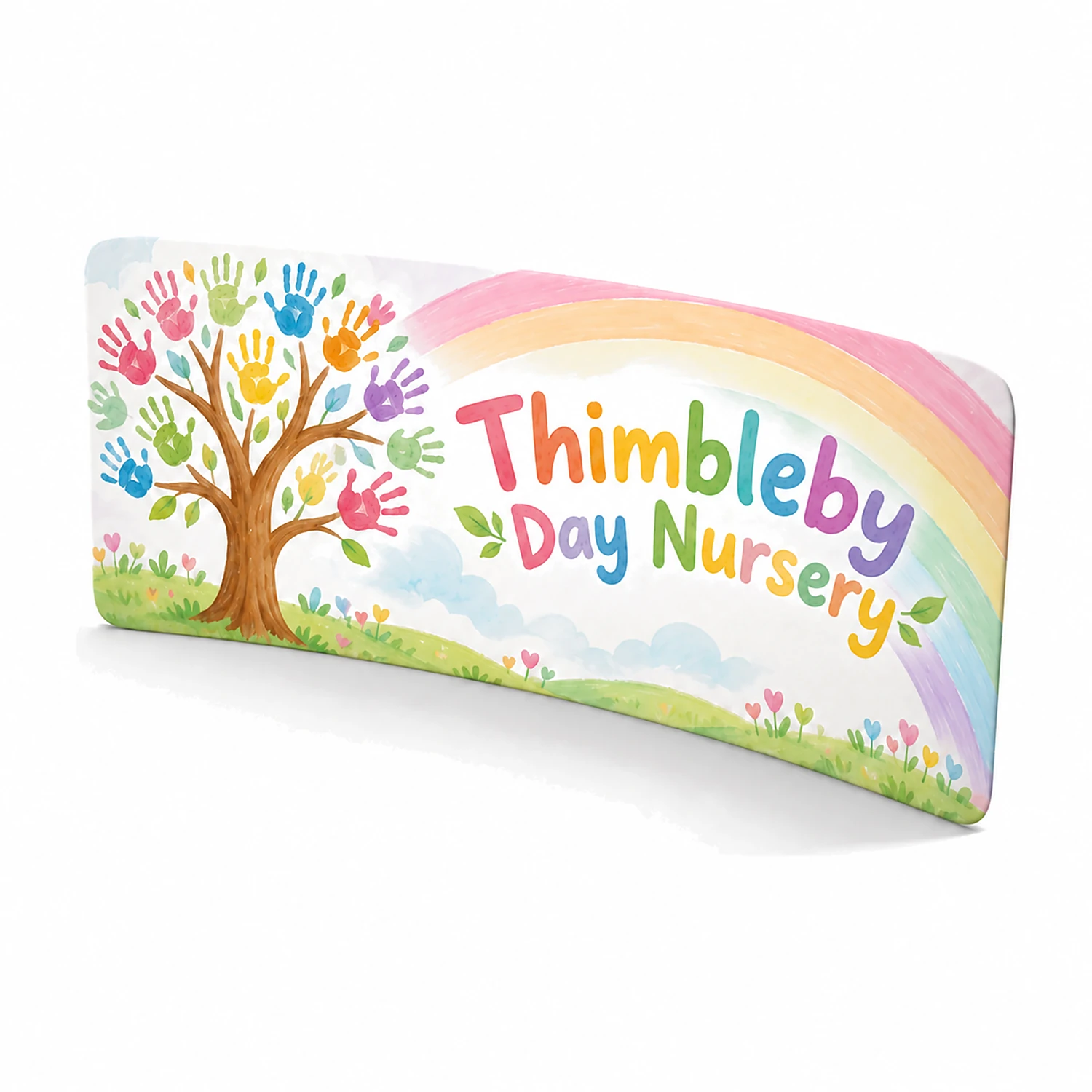 5m Curved Stretch Fabric Display Wall - Double-Sided, shown with example artwork