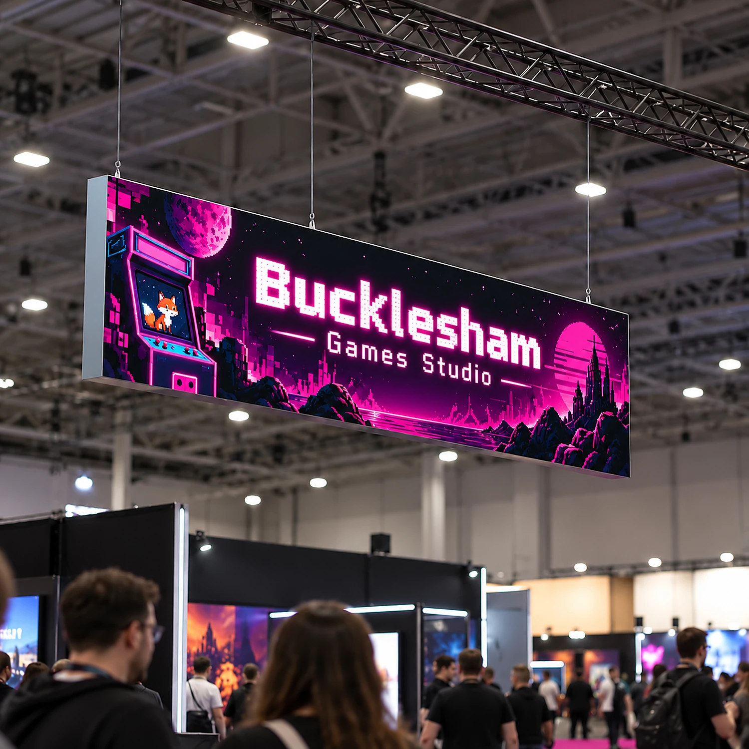 5m x 1.25m Illuminova LED Hanging Lightbox, shown with example artwork