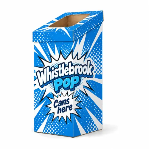 600mm Cardboard Angled Bin with Lid, shown with example artwork