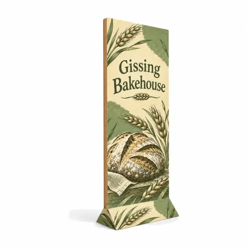 600mm Cardboard Banner Stand, shown with example artwork