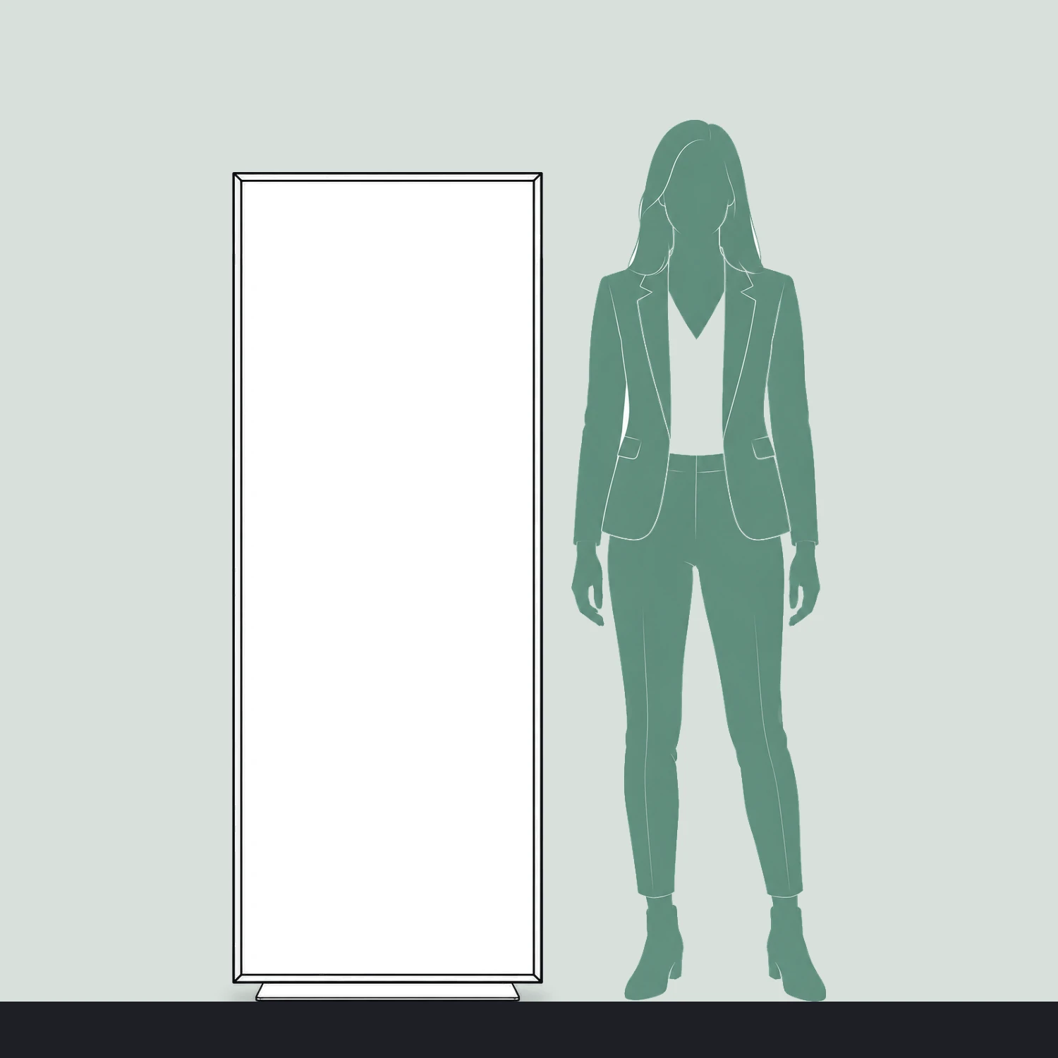 600mm x 1.6m Illumigo Retail LED Lightbox Totem size compared with a person