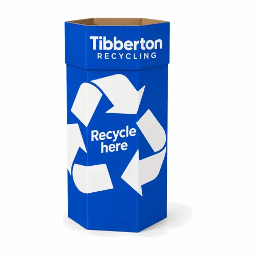 800mm Cardboard Hexagonal Bin, shown with example artwork