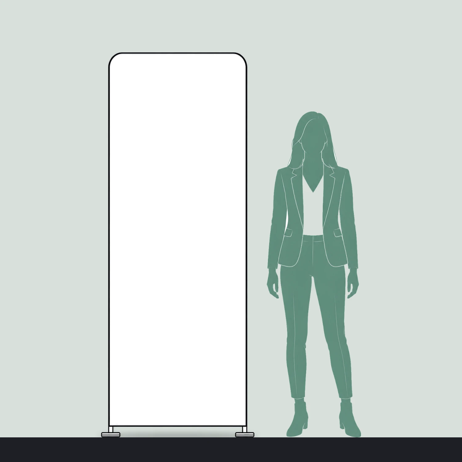 800mm Formulate Monolith Lightweight Fabric Banner Stand size compared with a person