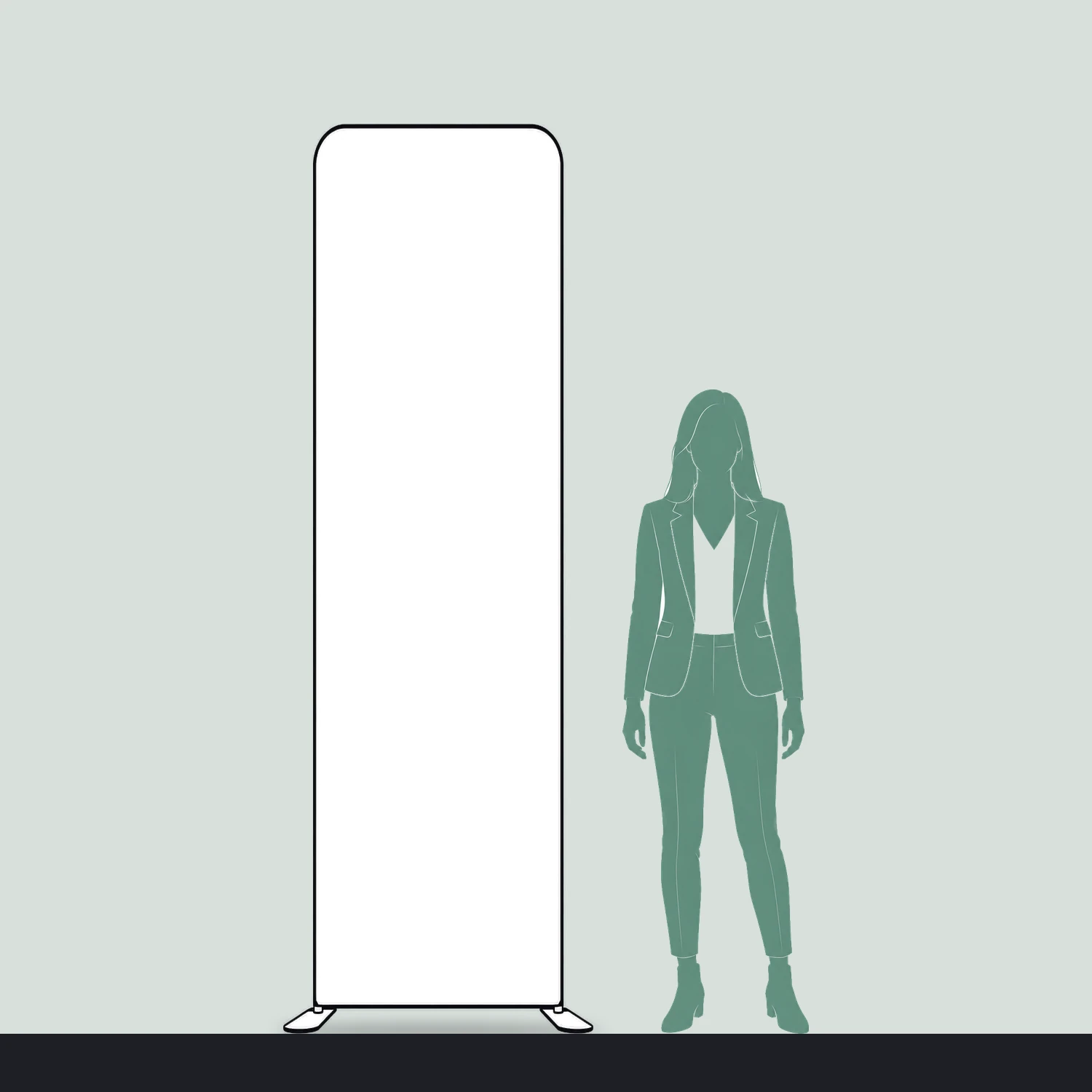 800mm x 2.4m Modulate Modular Fabric Wall with Rounded Corners size compared with a person