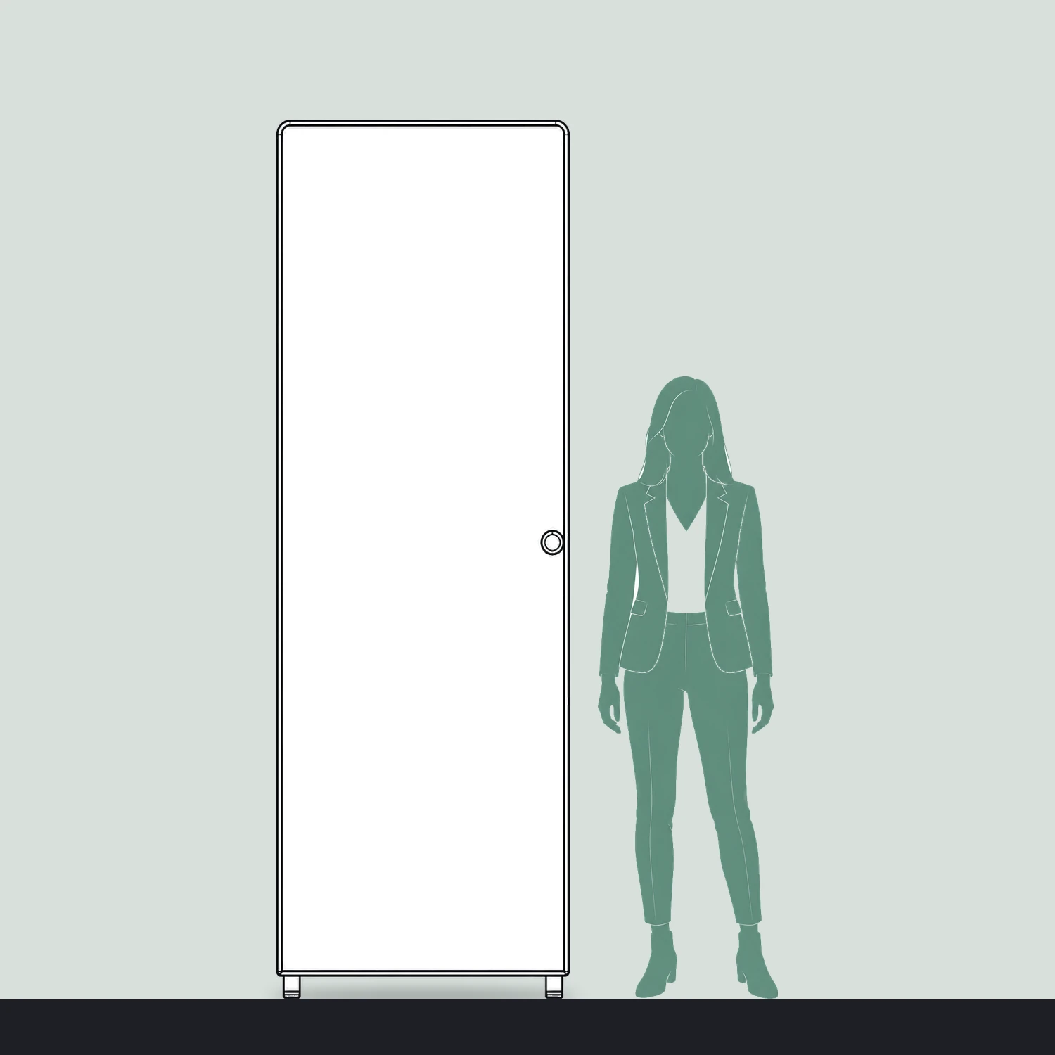 800mm x 2.4m Modulate Storeroom Door Wall with Square Corners size compared with a person