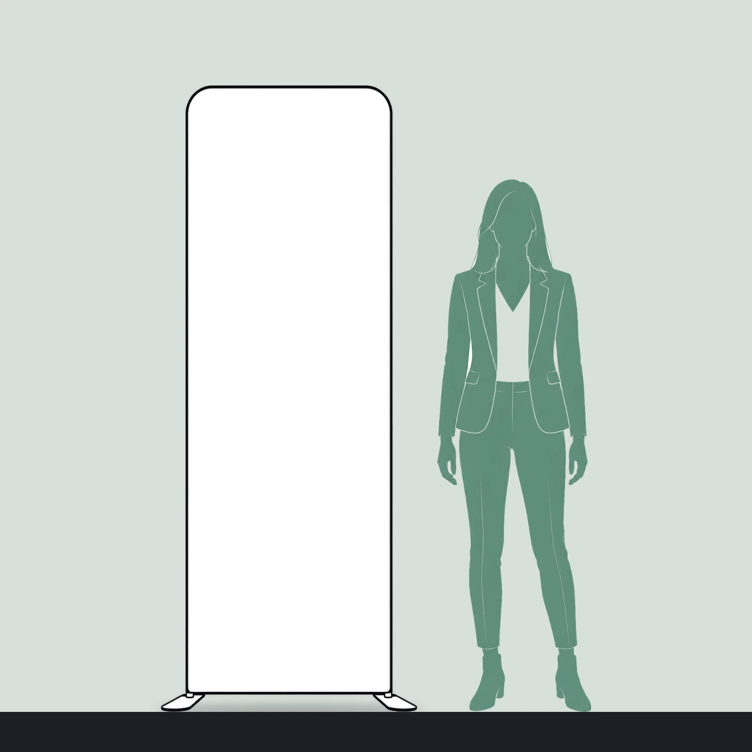 800mm x 2m Modulate Modular Fabric Wall with Rounded Corners size compared with a person