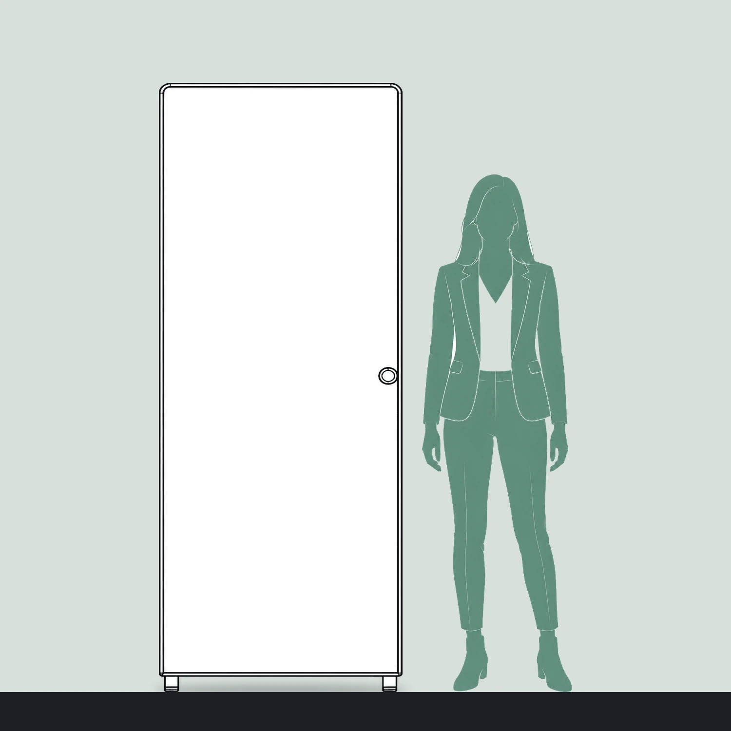 800mm x 2m Modulate Storeroom Door Wall with Rounded Corners size compared with a person