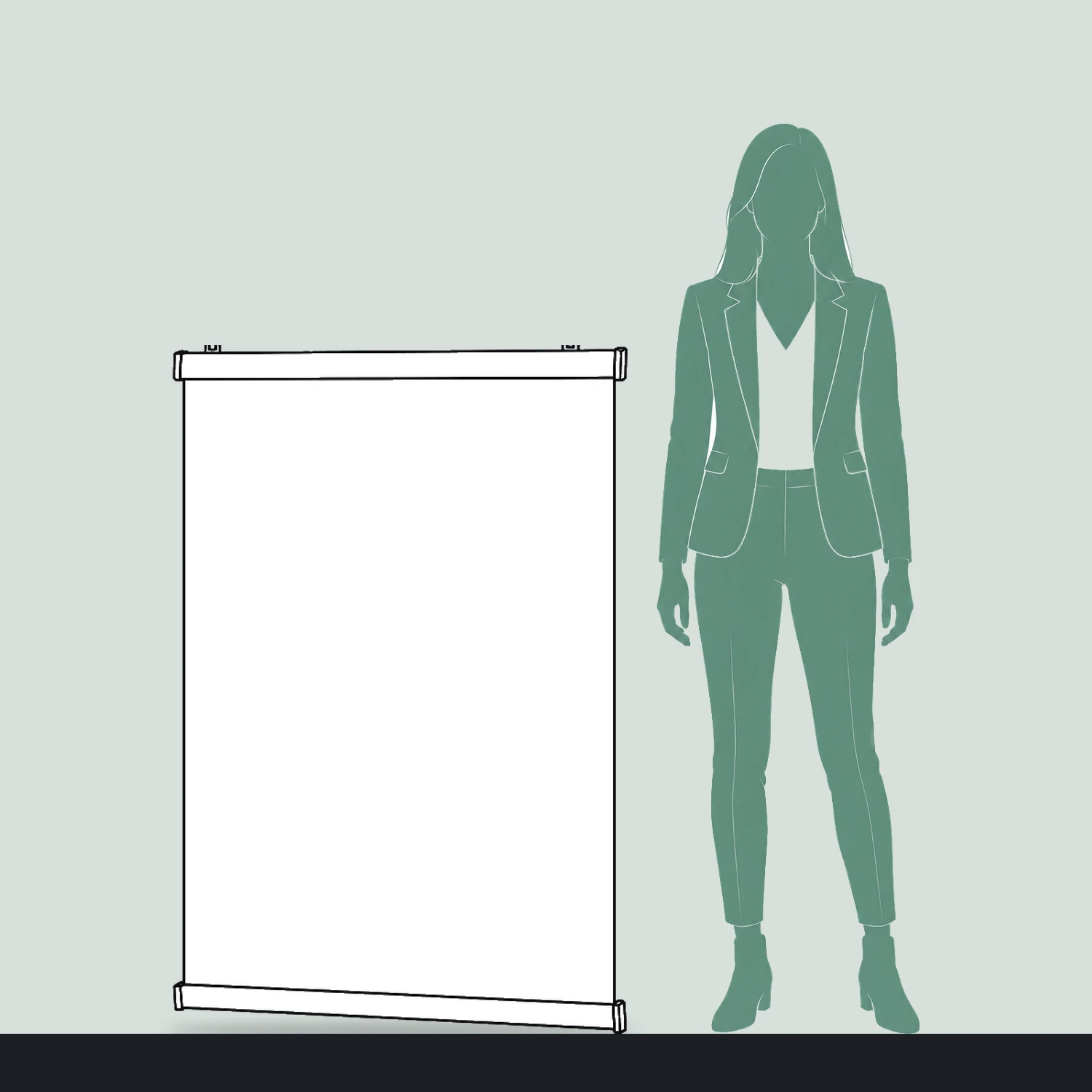 850mm poster hanging rail set size compared with a person