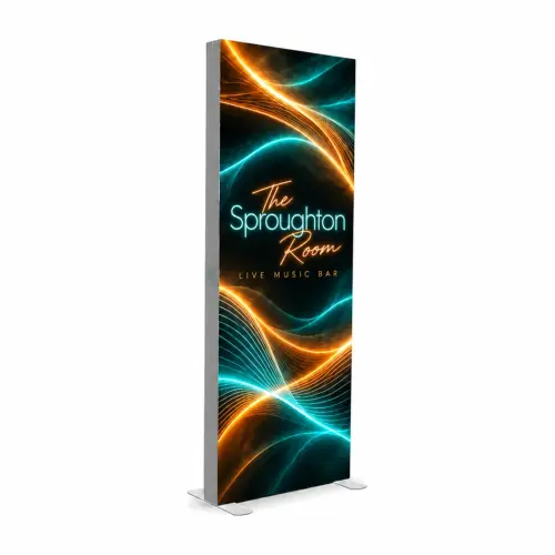 850mm x 2.4m Freestanding LED Lightbox Display - Double-Sided, shown with example artwork