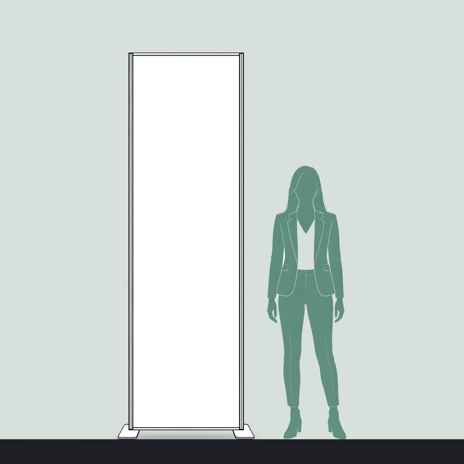 850mm x 2.4m Freestanding LED Lightbox Display size compared with a person