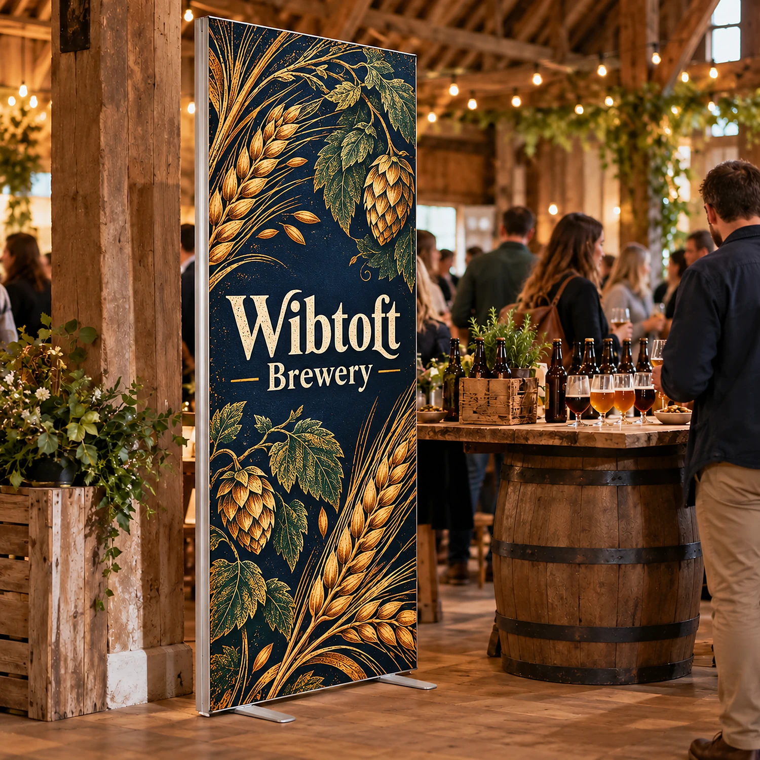 850mm x 2m Freestanding SEG Fabric Display - Double-Sided, shown with example artwork