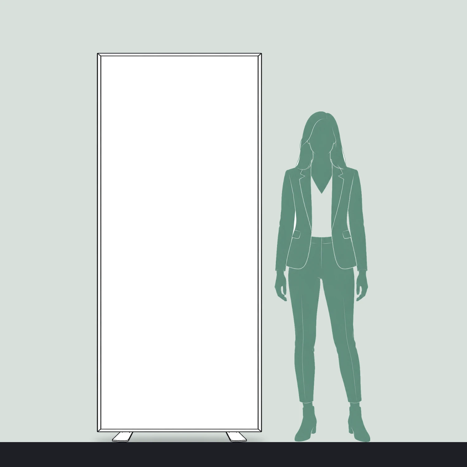 850mm x 2m Freestanding SEG Fabric Display size compared with a person