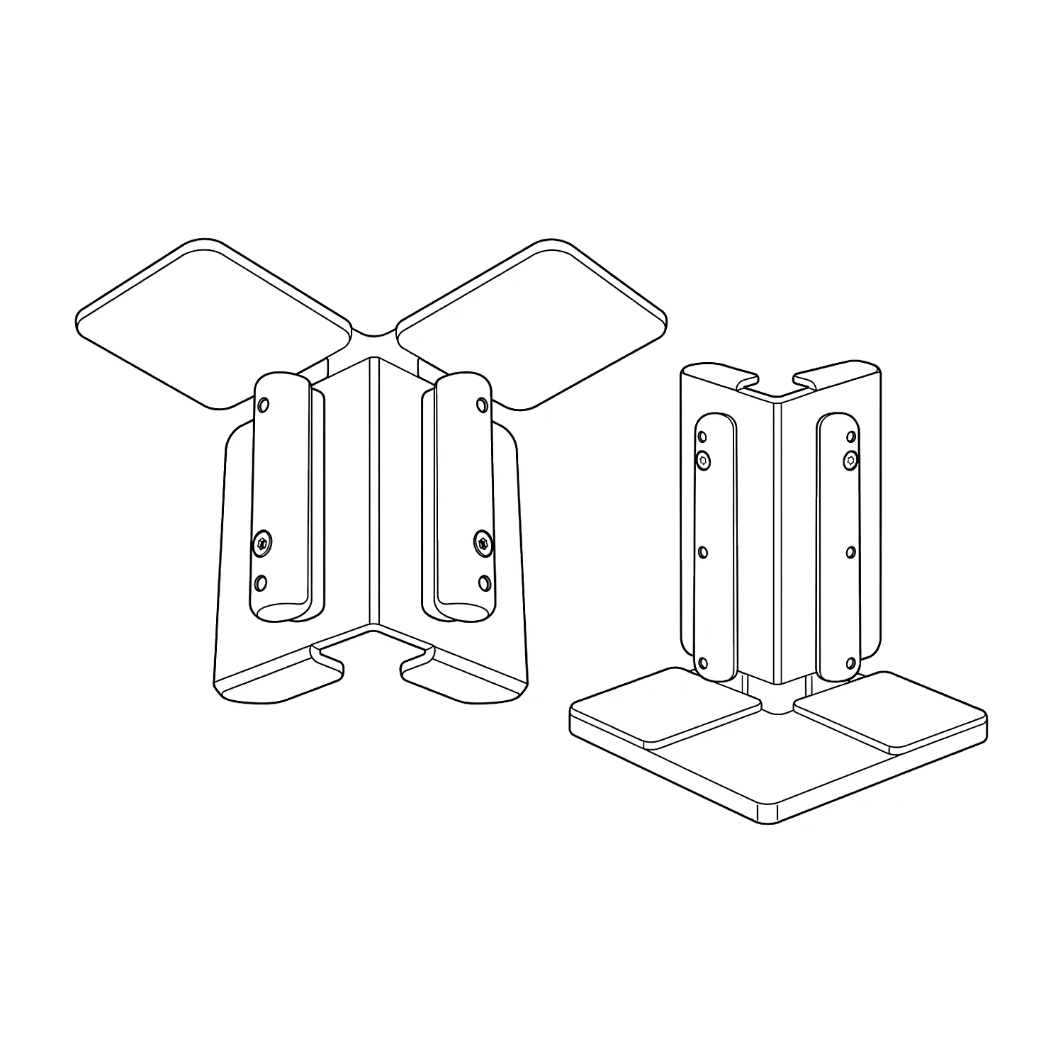 Line drawing of the 90 degree corner connector top and bottom pieces