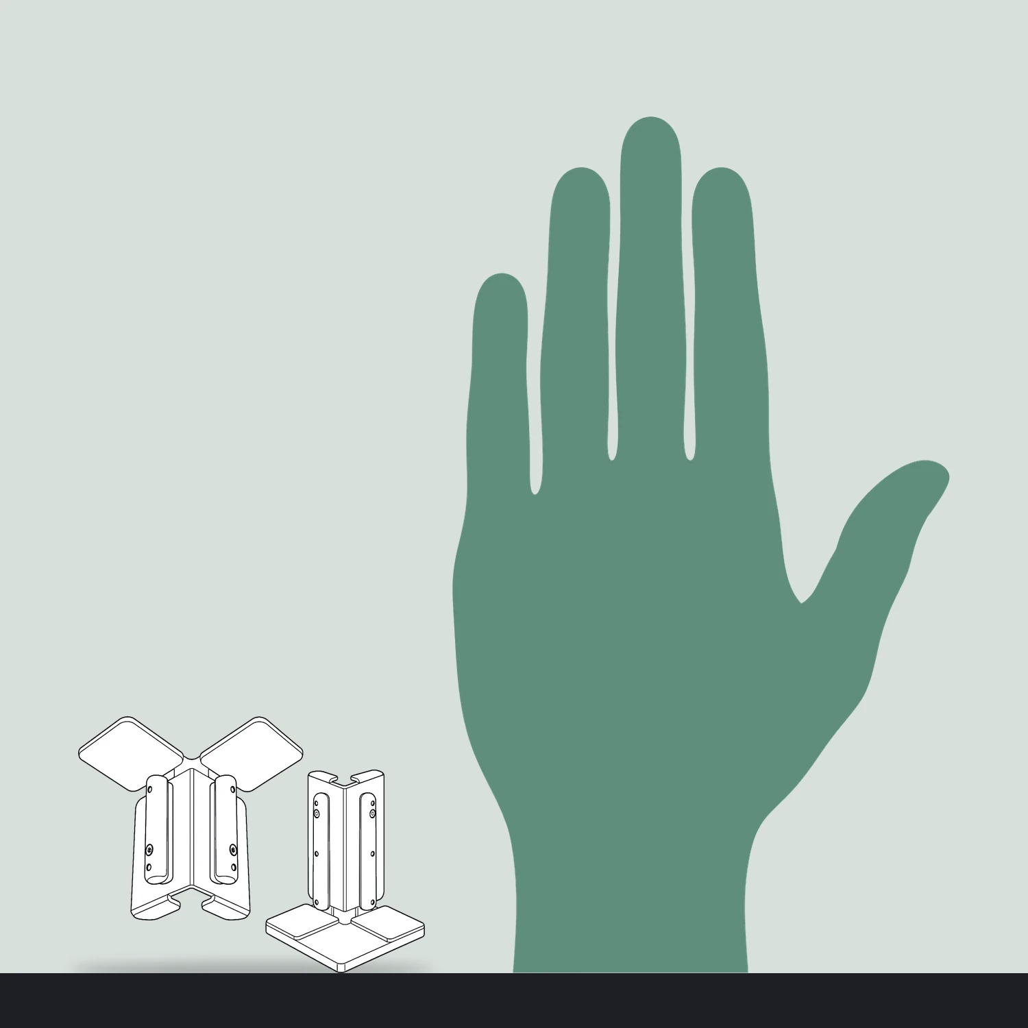 Corner connector size compared with a hand