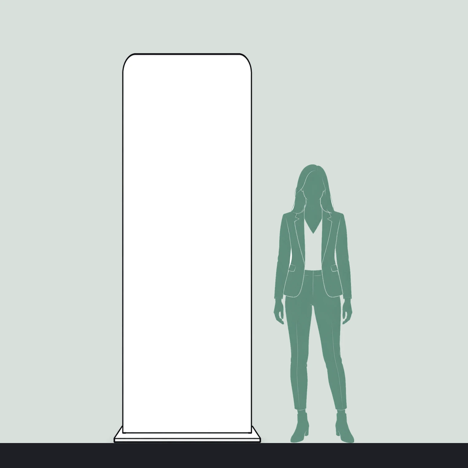 900mm Formulate Monolith Fabric Display Totem size compared with a person