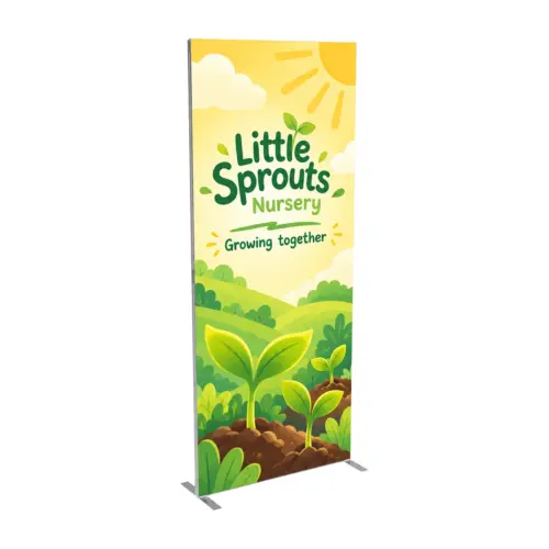 950mm x 2.4m Fastframe SEG Fabric Frame with example artwork