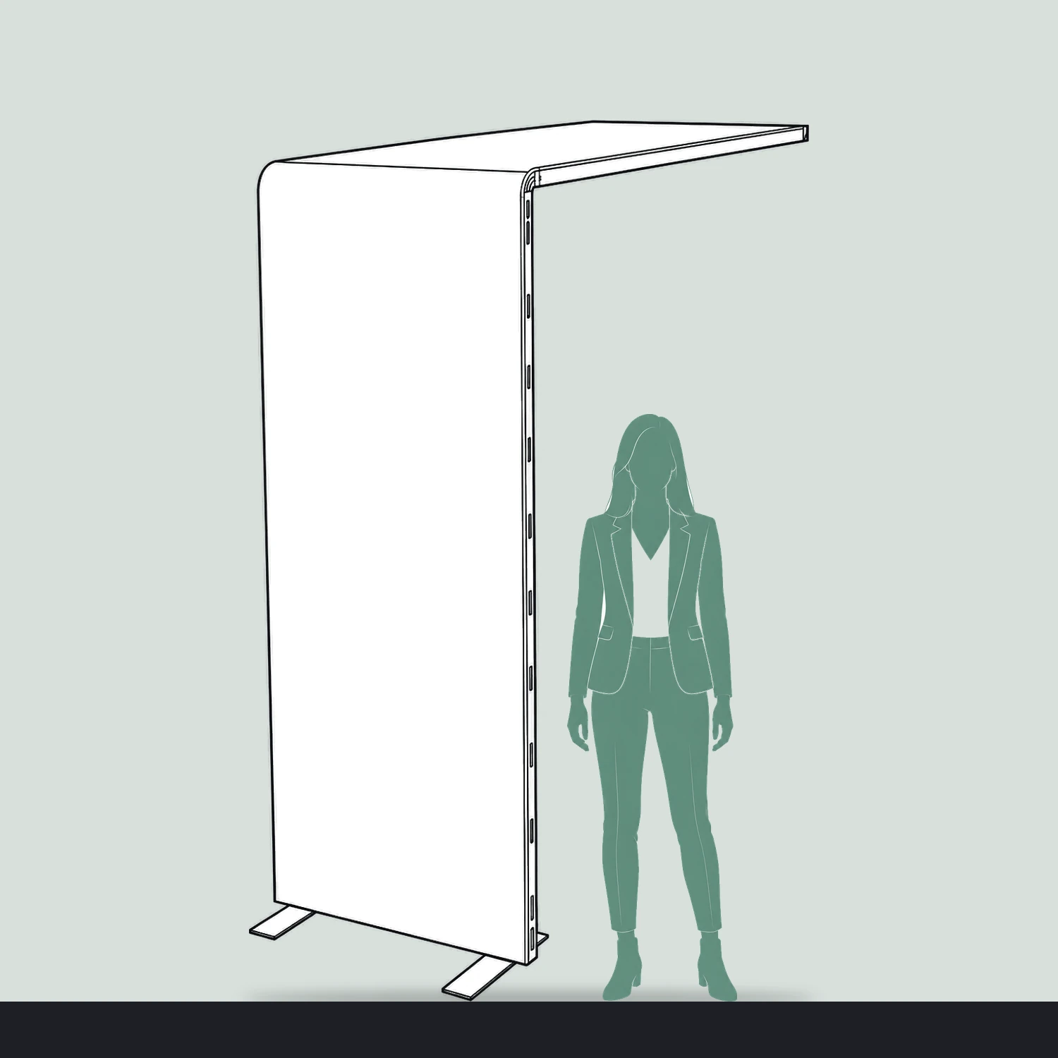 950mm x 2.55m Vector Radius Arch Module size compared with a person