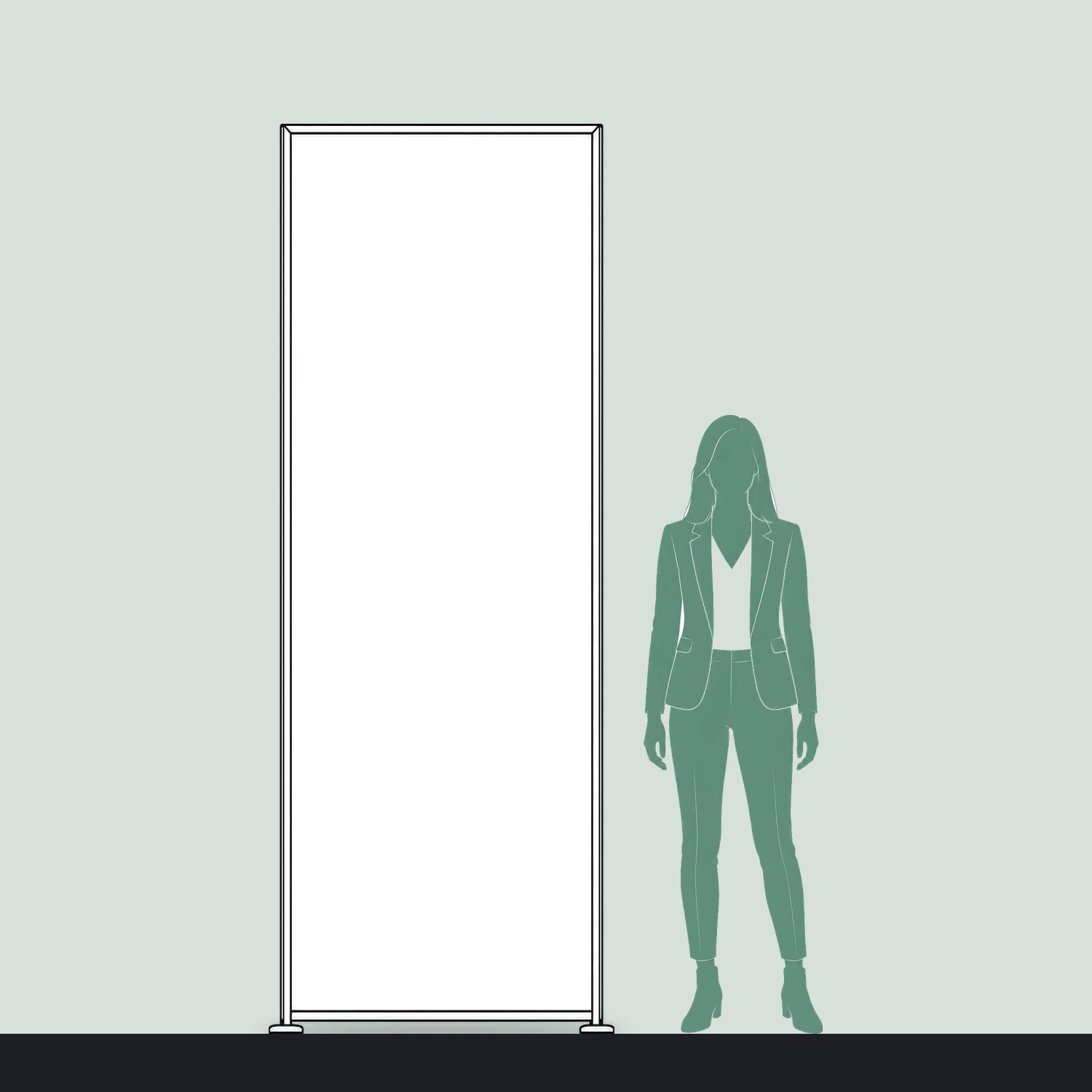 950mm x 2.5m Vector SEG Fabric Wall Module size compared with a person