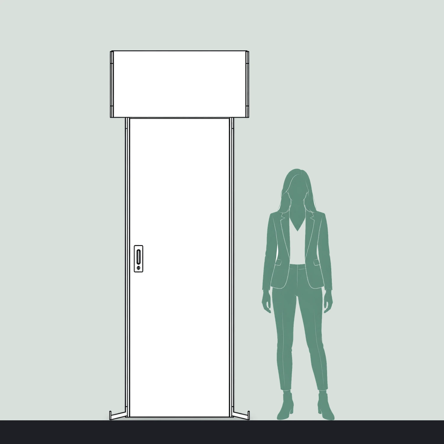950mm x 2.5m Vector Storeroom Door Module size compared with a person